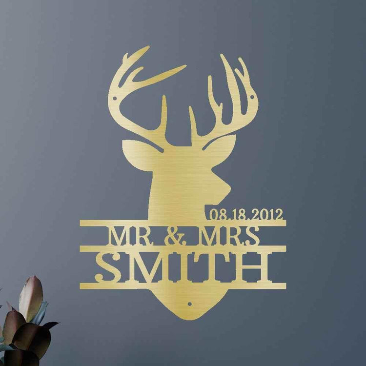 Name Sign - Custom Metal Sign, Deer Head Monogram, Christmas Gift - GiFTiFY