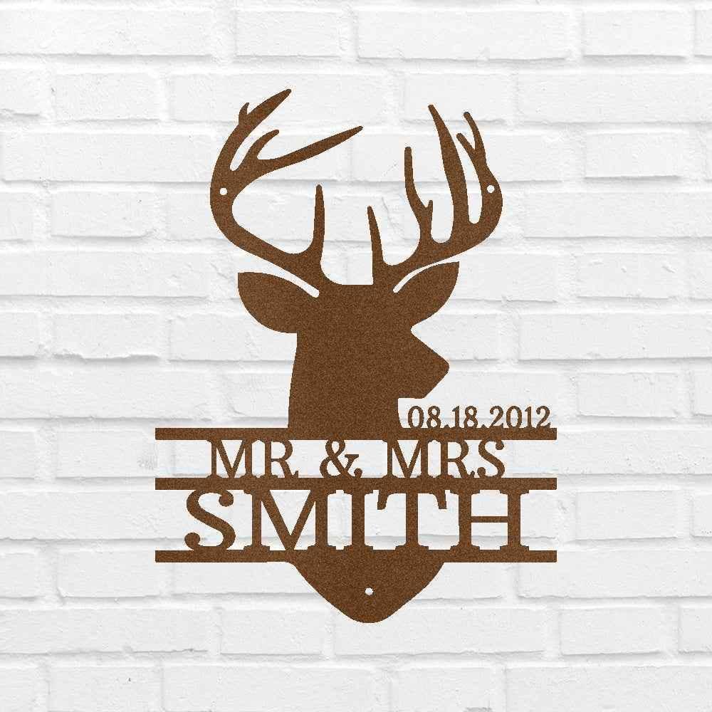 Name Sign - Custom Metal Sign, Deer Head Monogram, Christmas Gift - GiFTiFY