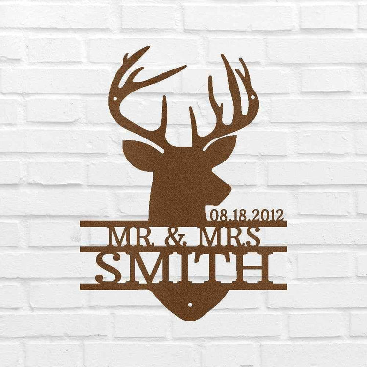 Name Sign - Custom Metal Sign, Deer Head Monogram, Christmas Gift - GiFTiFY