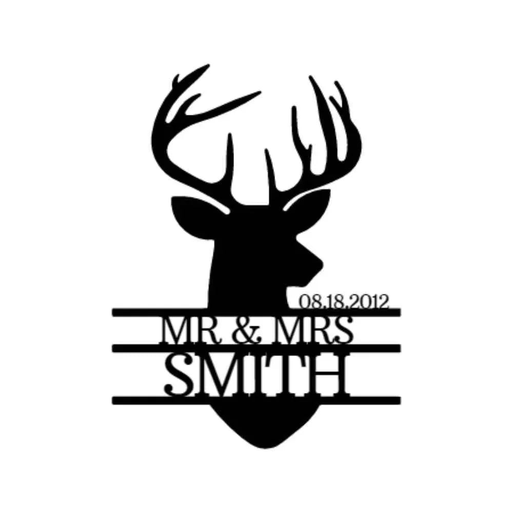 Name Sign - Custom Metal Sign, Deer Head Monogram, Christmas Gift - GiFTiFY