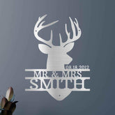 Name Sign - Custom Metal Sign, Deer Head Monogram, Christmas Gift - GiFTiFY