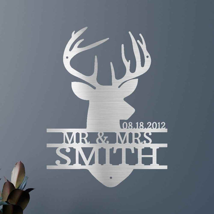 Name Sign - Custom Metal Sign, Deer Head Monogram, Christmas Gift - GiFTiFY