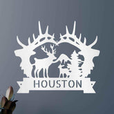 Name Sign - Custom Metal Sign, Antler Artwork, Christmas Gift - GiFTiFY