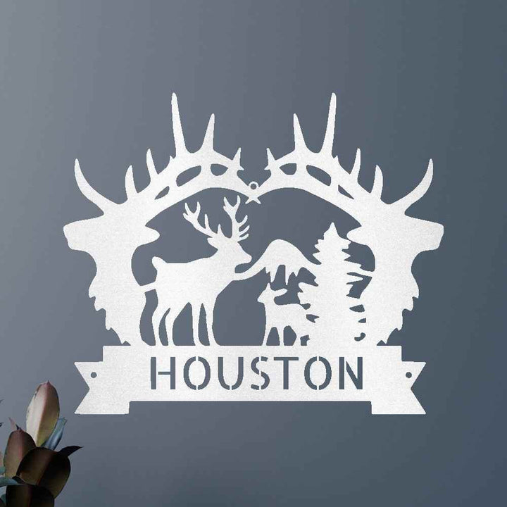 Name Sign - Custom Metal Sign, Antler Artwork, Christmas Gift - GiFTiFY