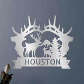 Name Sign - Custom Metal Sign, Antler Artwork, Christmas Gift - GiFTiFY