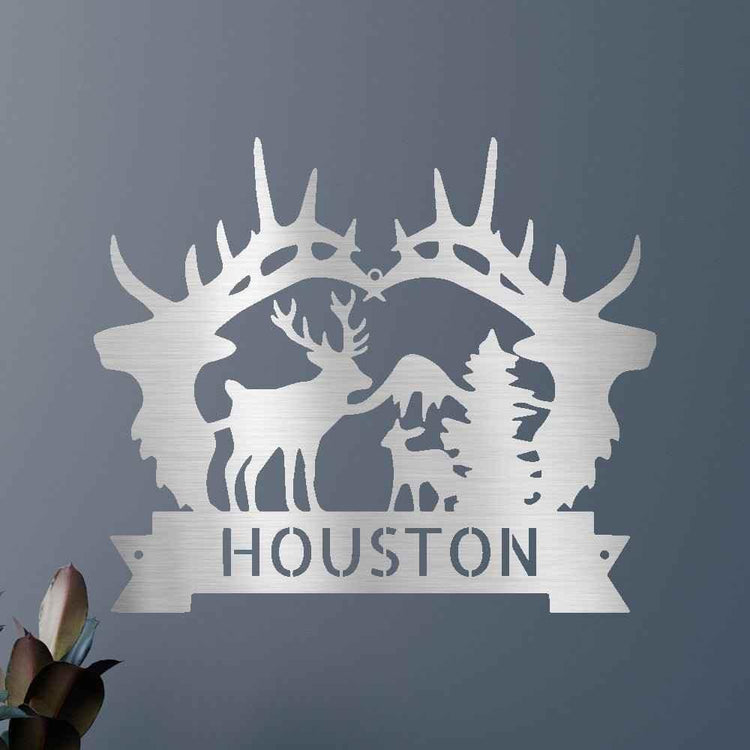 Name Sign - Custom Metal Sign, Antler Artwork, Christmas Gift - GiFTiFY