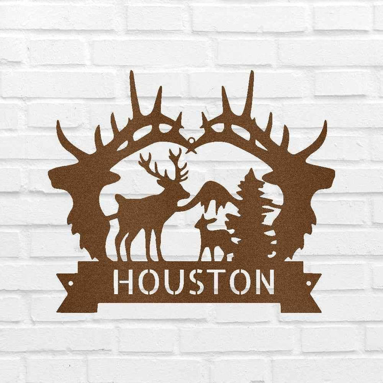 Name Sign - Custom Metal Sign, Antler Artwork, Christmas Gift - GiFTiFY