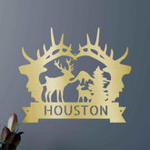 Name Sign - Custom Metal Sign, Antler Artwork, Christmas Gift - GiFTiFY