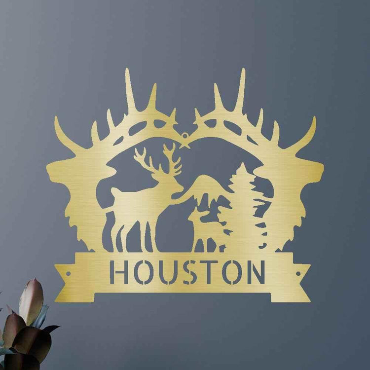 Name Sign - Custom Metal Sign, Antler Artwork, Christmas Gift - GiFTiFY