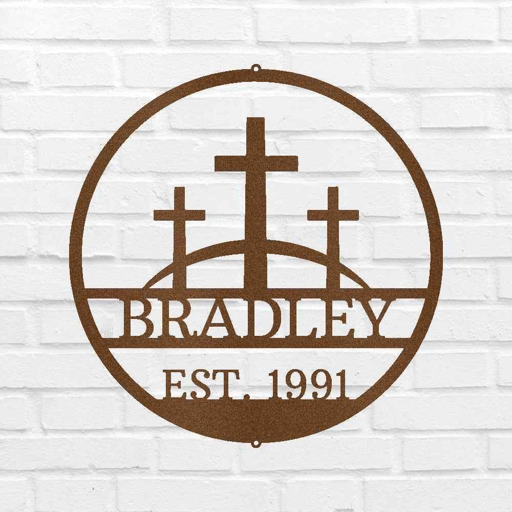 Three Crosses Jesus Personalized Gifts - Custom Metal Sign, In Loving Memory - GiFTiFY