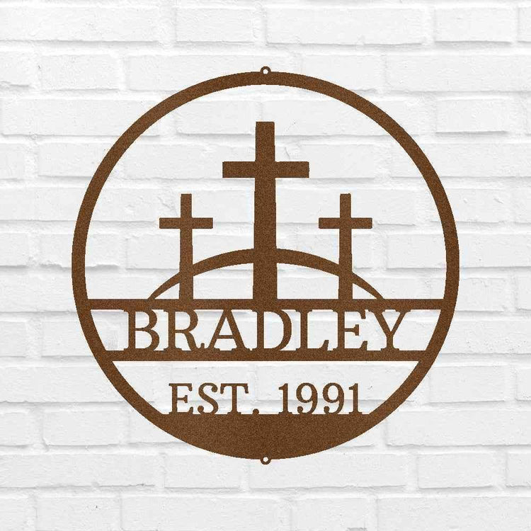 Three Crosses Jesus Personalized Gifts - Custom Metal Sign, In Loving Memory - GiFTiFY