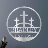 Three Crosses Jesus Personalized Gifts - Custom Metal Sign, In Loving Memory - GiFTiFY