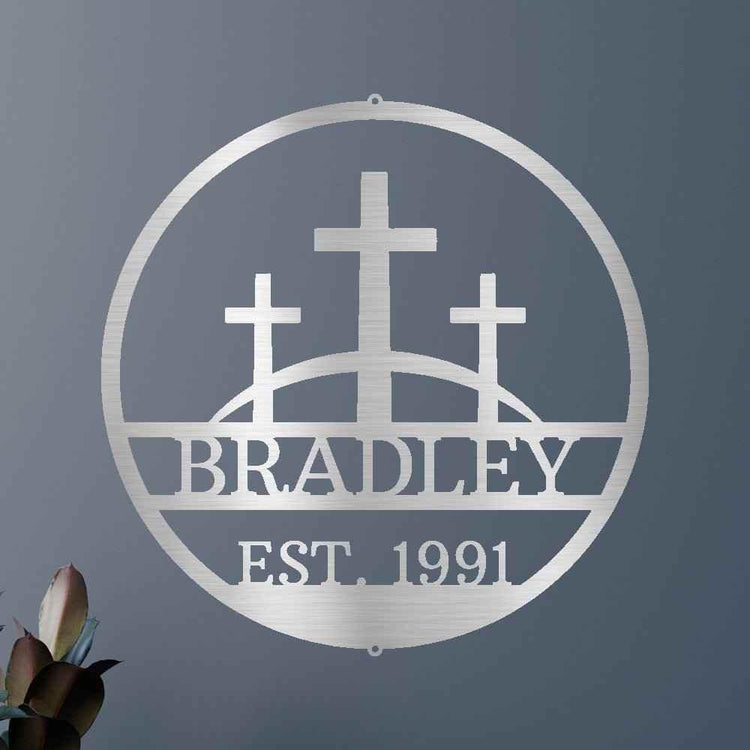 Three Crosses Jesus Personalized Gifts - Custom Metal Sign, In Loving Memory - GiFTiFY
