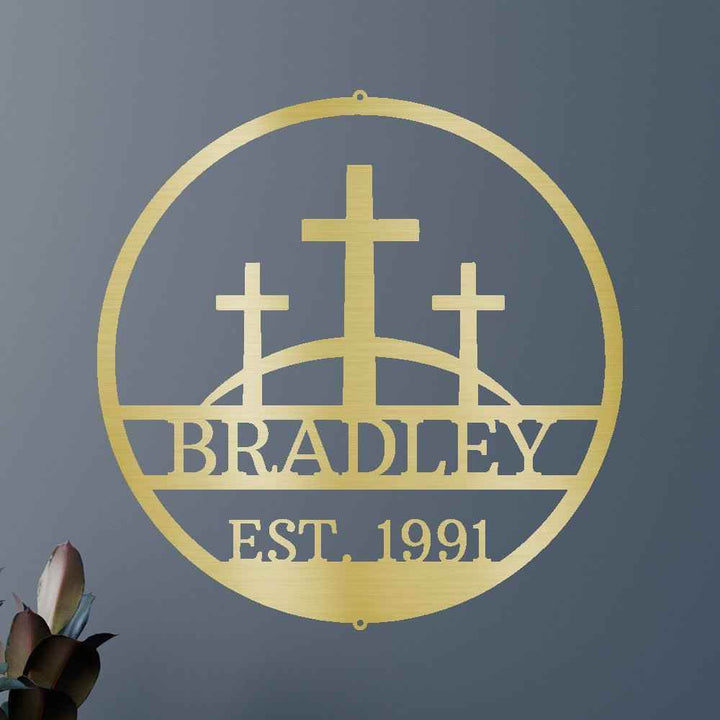 Three Crosses Jesus Personalized Gifts - Custom Metal Sign, In Loving Memory - GiFTiFY