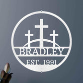 Three Crosses Jesus Personalized Gifts - Custom Metal Sign, In Loving Memory - GiFTiFY