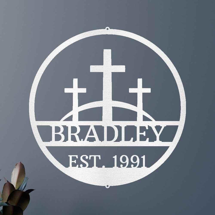 Three Crosses Jesus Personalized Gifts - Custom Metal Sign, In Loving Memory - GiFTiFY