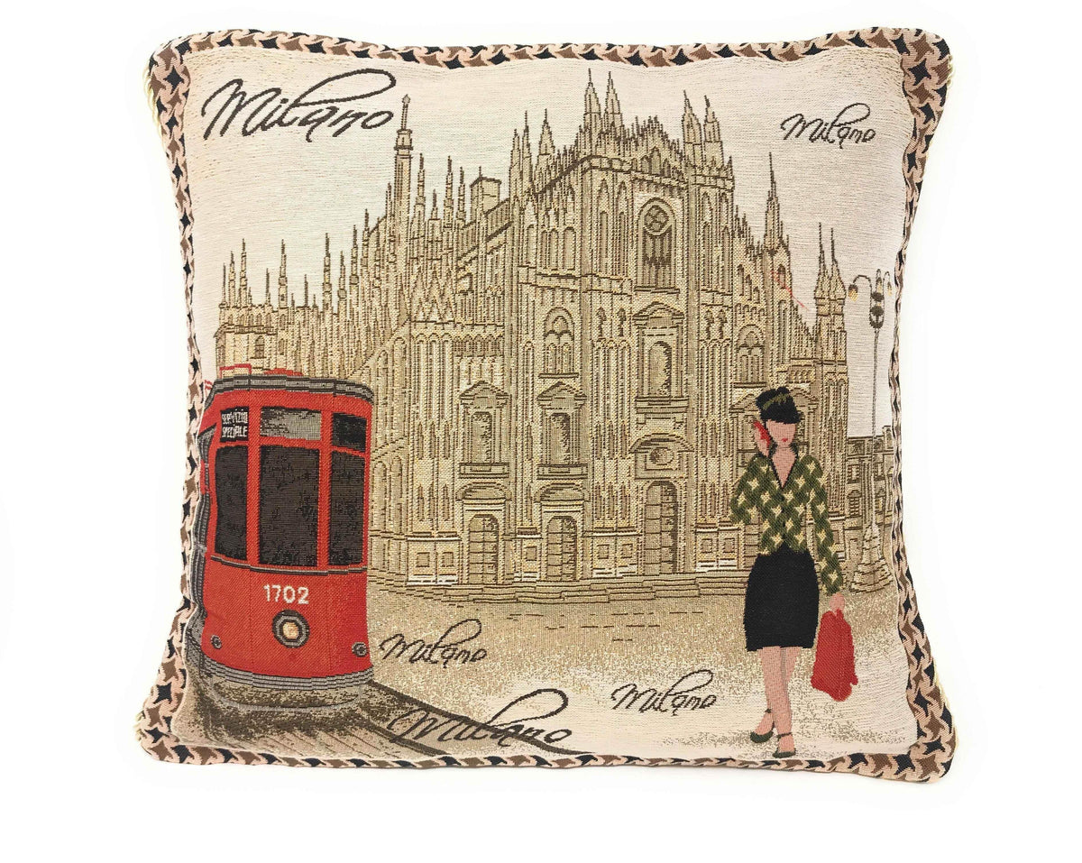 DaDa Bedding Set of 2-Pieces Postcard Milan Tapestry Throw Pillow Covers w/ Pillow Inserts, 18" x 18" Pillows by DaDalogy Bedding Collection