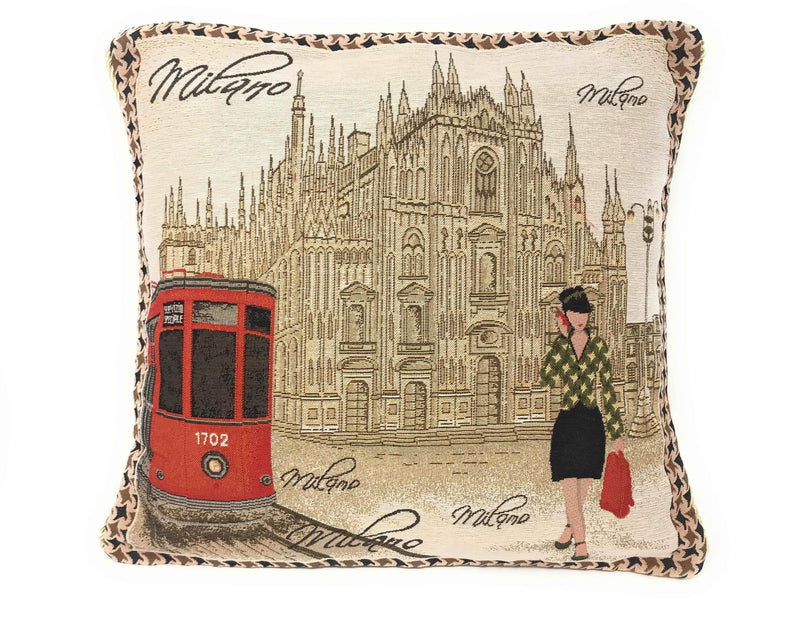 DaDa Bedding Set of 2-Pieces Postcard Milan Tapestry Throw Pillow Covers w/ Pillow Inserts, 18" x 18" Pillows by DaDalogy Bedding Collection
