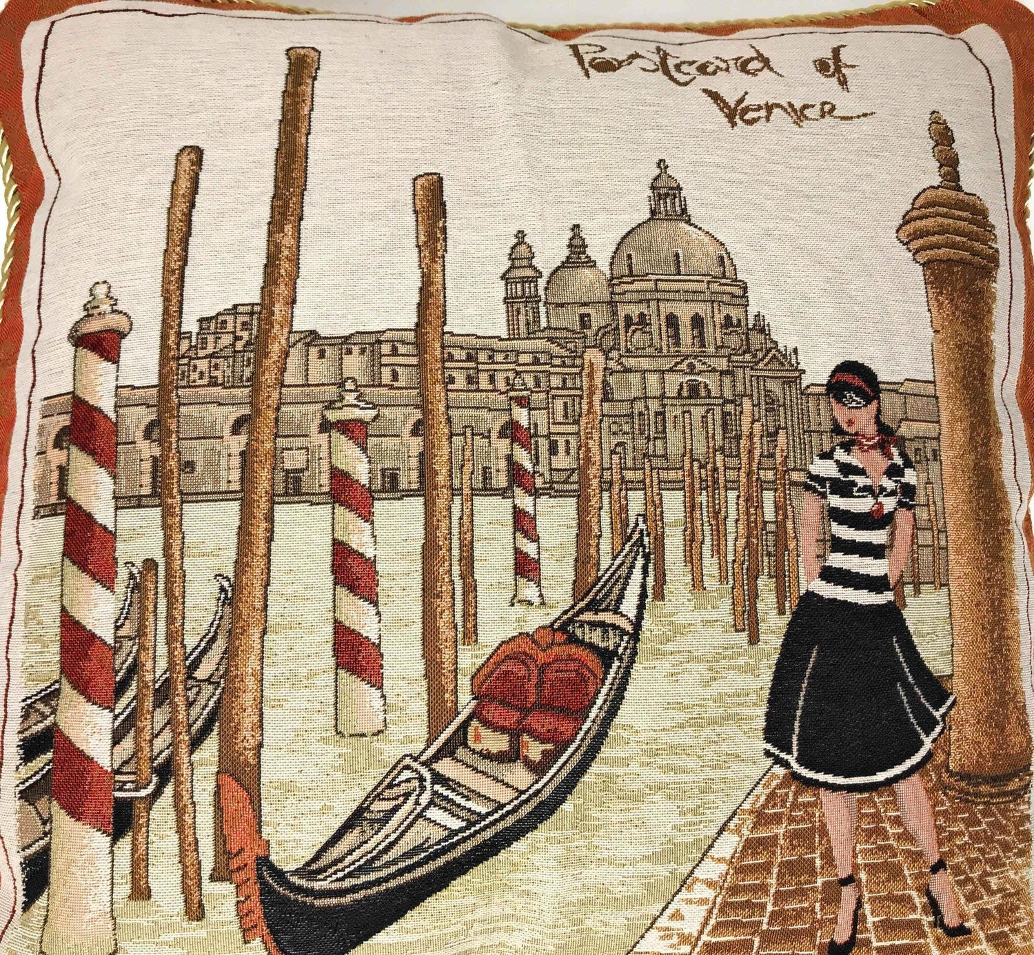 DaDa Bedding Set of 2-Pieces Postcard of Venice Tapestry Throw Pillow Covers w/ Inserts - 18" x 18"