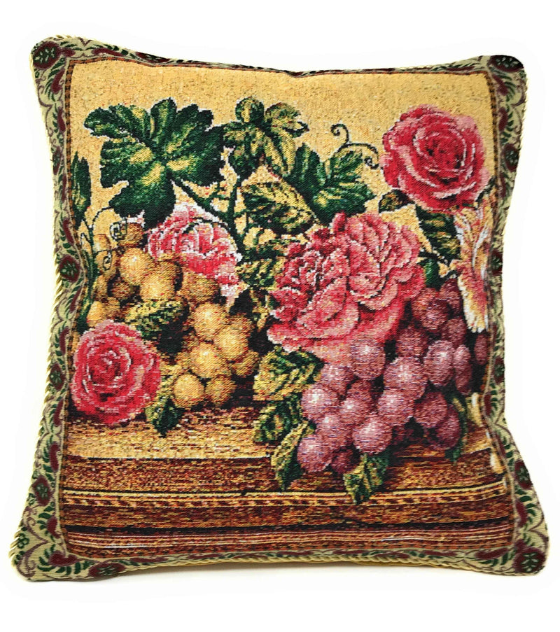 DaDa Bedding Set of 2-Pieces Parade Fruit & Roses Garden Tapestry Throw Pillow Covers w/ Inserts - 18" x 18" Pillows by DaDalogy Bedding Collection