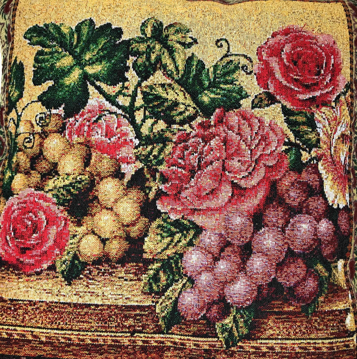 DaDa Bedding Set of 2-Pieces Parade Fruit & Roses Garden Tapestry Throw Pillow Covers w/ Inserts - 18" x 18" Pillows by DaDalogy Bedding Collection