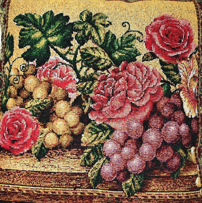 DaDa Bedding Set of 2-Pieces Parade Fruit & Roses Garden Tapestry Throw Pillow Covers w/ Inserts - 18" x 18" Pillows by DaDalogy Bedding Collection