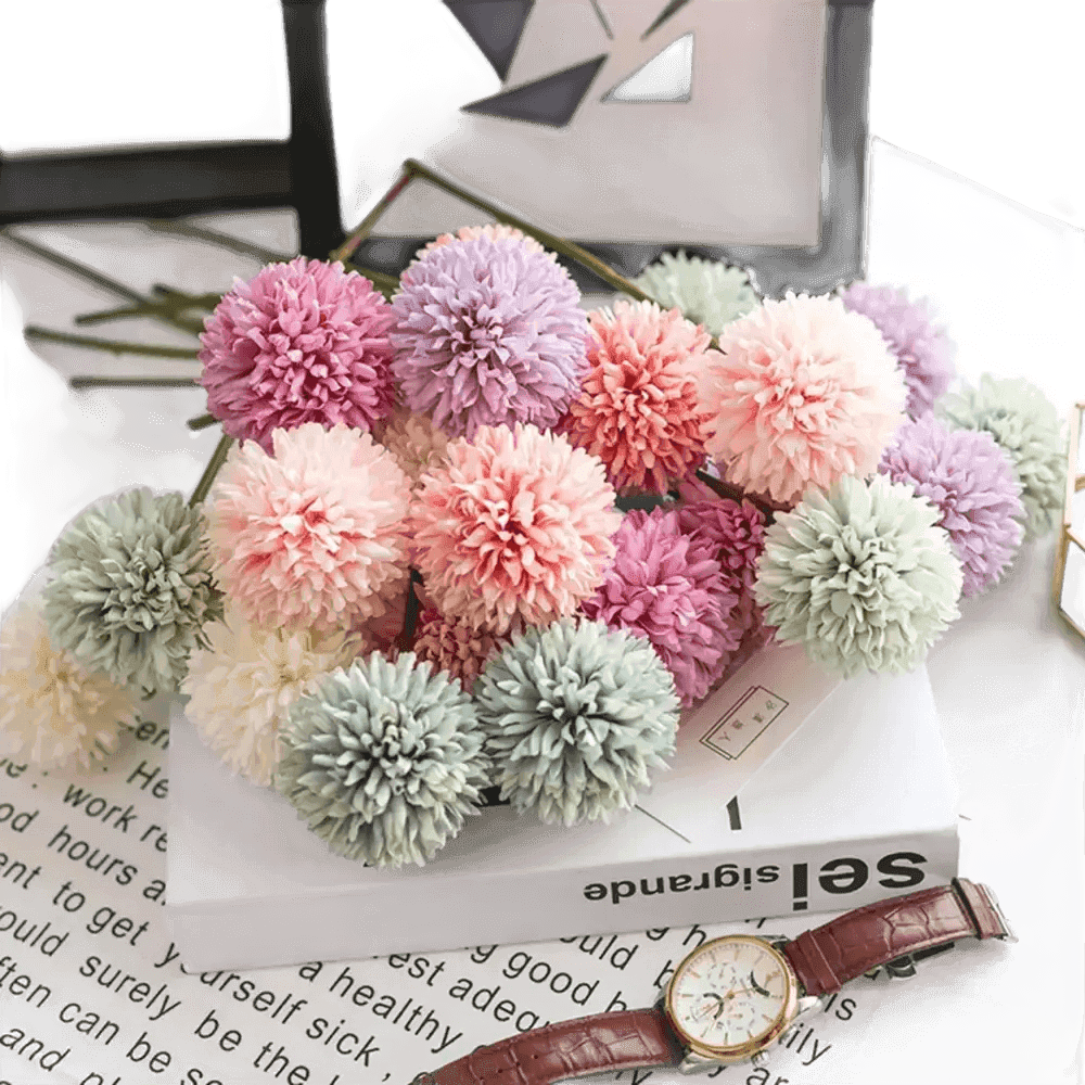 Pink and White Silk Kiku Flowers Bouquet Flower by Yajia Decorative Store