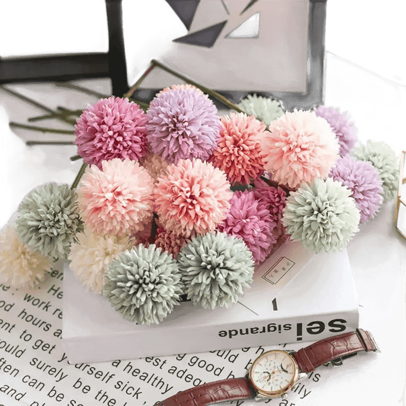 Pink and White Silk Kiku Flowers Bouquet Flower by Yajia Decorative Store