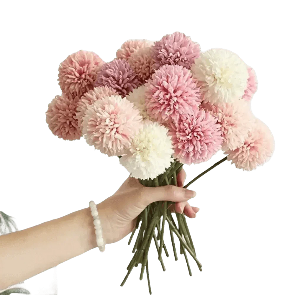 Pink and White Silk Kiku Flowers Bouquet Flower by Yajia Decorative Store