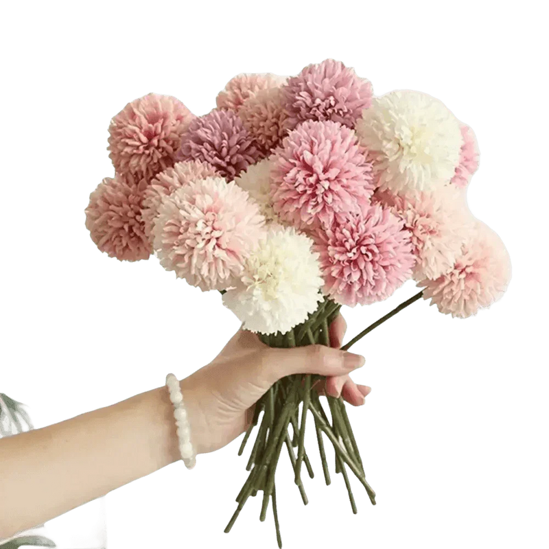 Pink and White Silk Kiku Flowers Bouquet Flower by Yajia Decorative Store