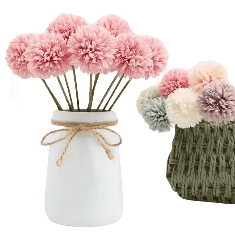 Pink and White Silk Kiku Flowers Bouquet Flower by Yajia Decorative Store