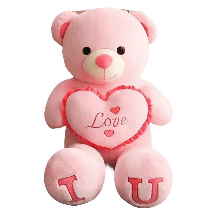 Pink Plush Teddy Bear with Heart Big Size Teddy Bear 100cm Plush Toy Pink 100cm Plush Toy Teddy Bear - GiFTiFY