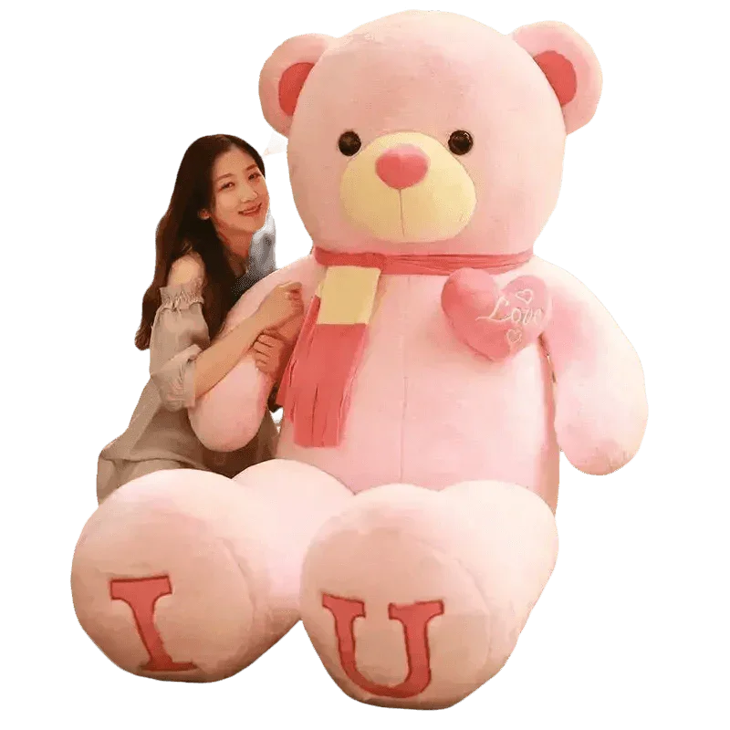 Pink Plush Teddy Bear with Heart Big Size Teddy Bear 100cm Plush Toy Pink 100cm Plush Toy Teddy Bear - GiFTiFY