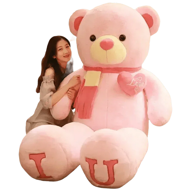 Pink Plush Teddy Bear with Heart Big Size Teddy Bear 100cm Plush Toy Pink 100cm Plush Toy Teddy Bear - GiFTiFY