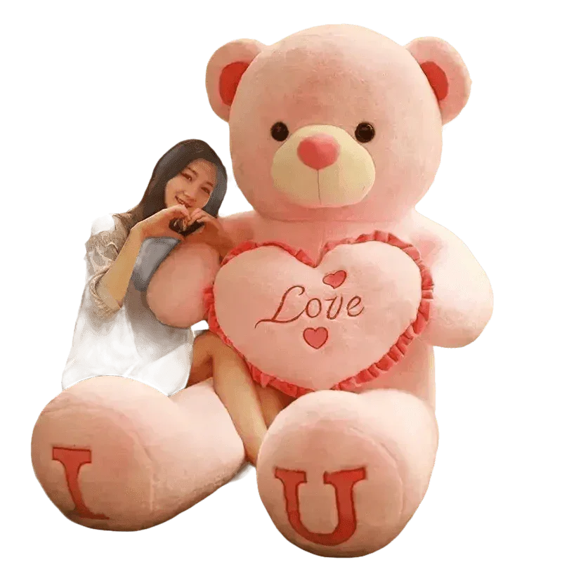 Pink Plush Teddy Bear with Heart Big Size Teddy Bear 100cm Plush Toy Pink 100cm Plush Toy Teddy Bear - GiFTiFY