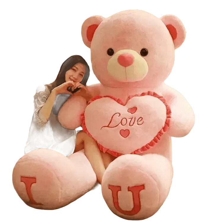 Pink Plush Teddy Bear with Heart Big Size Teddy Bear 100cm Plush Toy Pink 100cm Plush Toy Teddy Bear - GiFTiFY