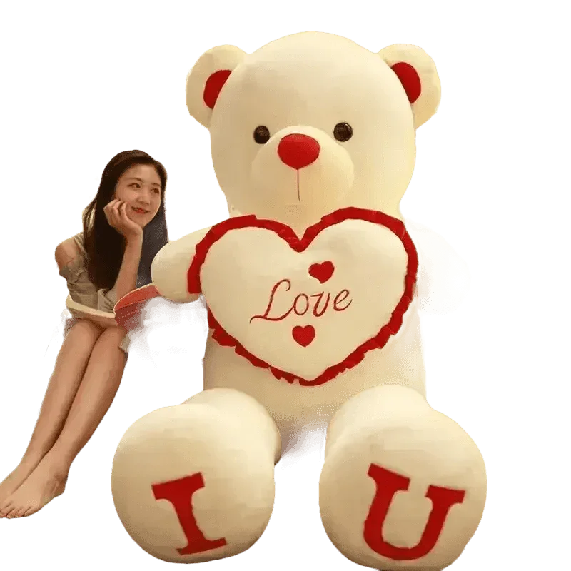 Pink Plush Teddy Bear with Heart Big Size Teddy Bear 100cm Plush Toy Pink 100cm Plush Toy Teddy Bear - GiFTiFY