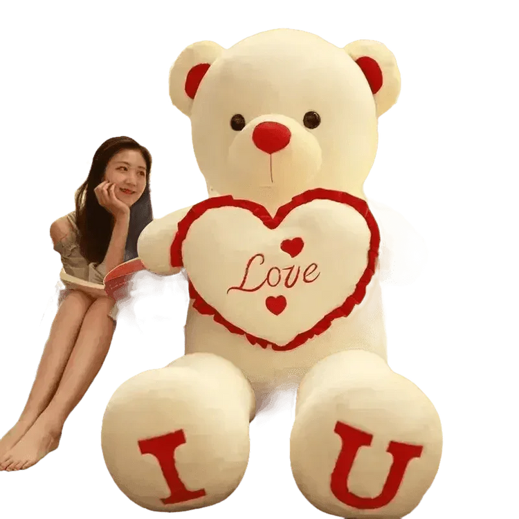 Pink Plush Teddy Bear with Heart Big Size Teddy Bear 100cm Plush Toy Pink 100cm Plush Toy Teddy Bear - GiFTiFY