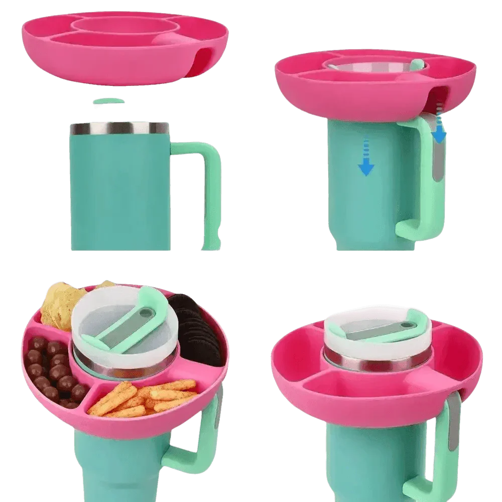 Pink Silicone Snack Bowl with Cup Holder - GiFTiFY