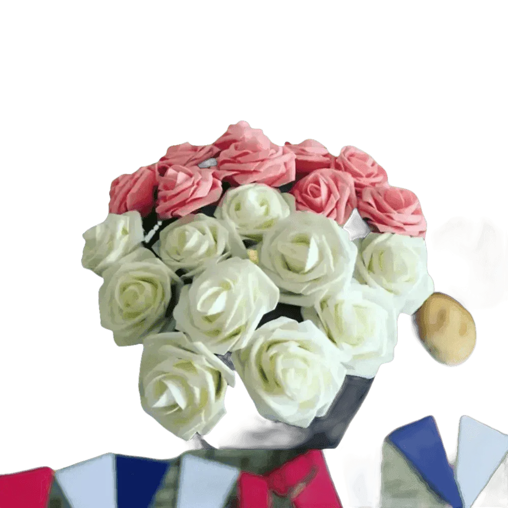 Pink White Foam Rose Flowers Bouquet - GiFTiFY