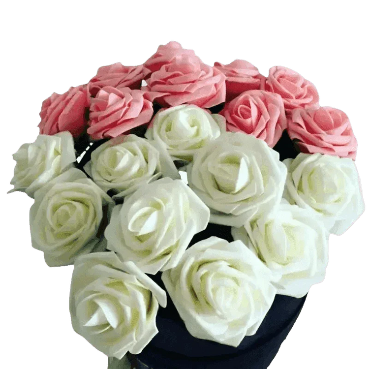 Pink White Foam Rose Flowers Bouquet - GiFTiFY