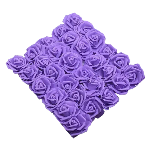 Square arrangement of purple roses.