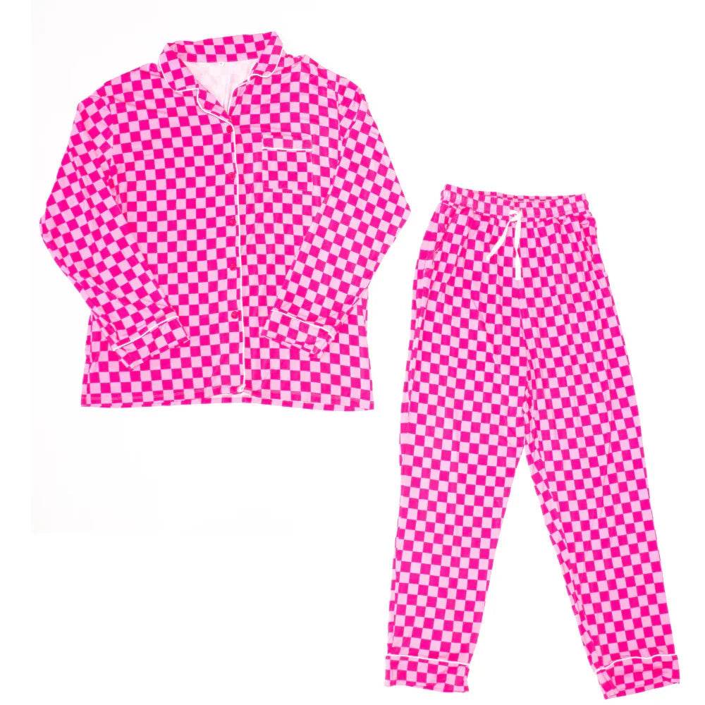 Women's Luxe Pajamas Pink Checker by Khlobe