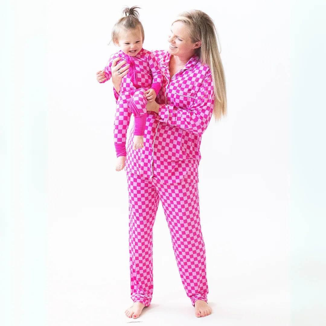 Women's Luxe Pajamas Pink Checker by Khlobe