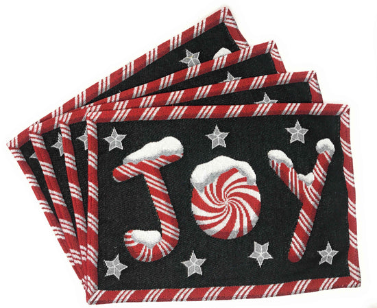 DaDa Bedding Set of 4-Pieces Peppermint Joy Holiday Tapestry Placemats 13” x 19” (12904) - GiFTiFY