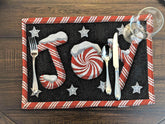 DaDa Bedding Set of 4-Pieces Peppermint Joy Holiday Tapestry Placemats 13” x 19” (12904) - GiFTiFY
