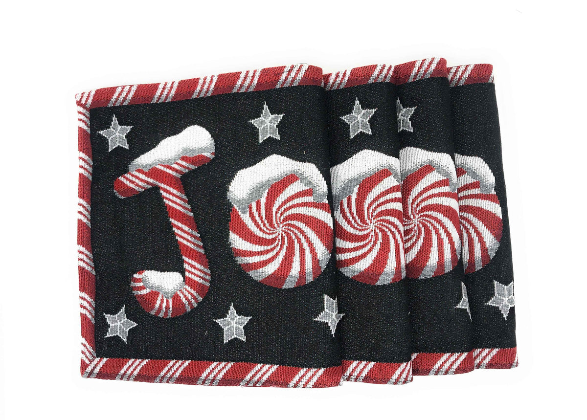 DaDa Bedding Set of 4-Pieces Peppermint Joy Holiday Tapestry Placemats 13” x 19” (12904) Placemat by DaDalogy Bedding Collection