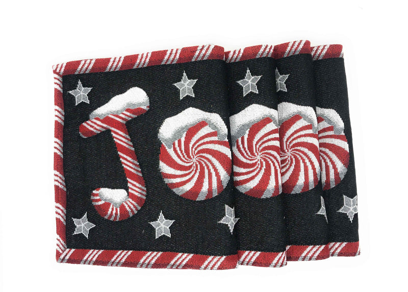 DaDa Bedding Set of 4-Pieces Peppermint Joy Holiday Tapestry Placemats 13” x 19” (12904) Placemat by DaDalogy Bedding Collection