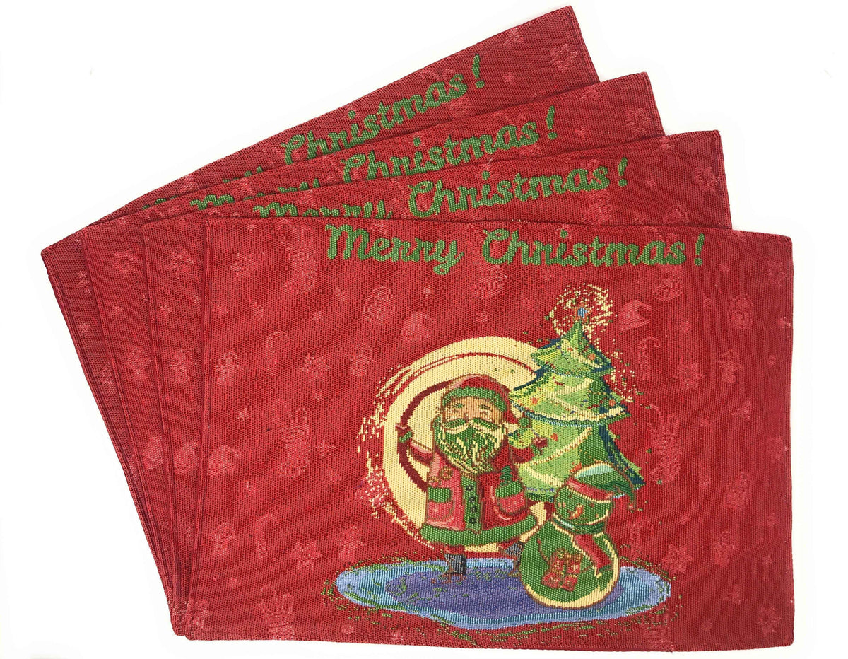 DaDa Bedding Set of 4-Pieces Red Santa Claus Christmas Tapestry Placemats 13” x 19” (17615) Placemat by DaDalogy Bedding Collection