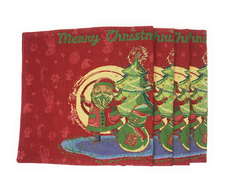 DaDa Bedding Set of 4-Pieces Red Santa Claus Christmas Tapestry Placemats 13” x 19” (17615) Placemat by DaDalogy Bedding Collection